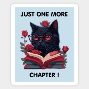 Funny Black Cat wearing glasses reading book with roses t-shirt design, apparel, mugs, cases, wall art, stickers, travel mug Sticker